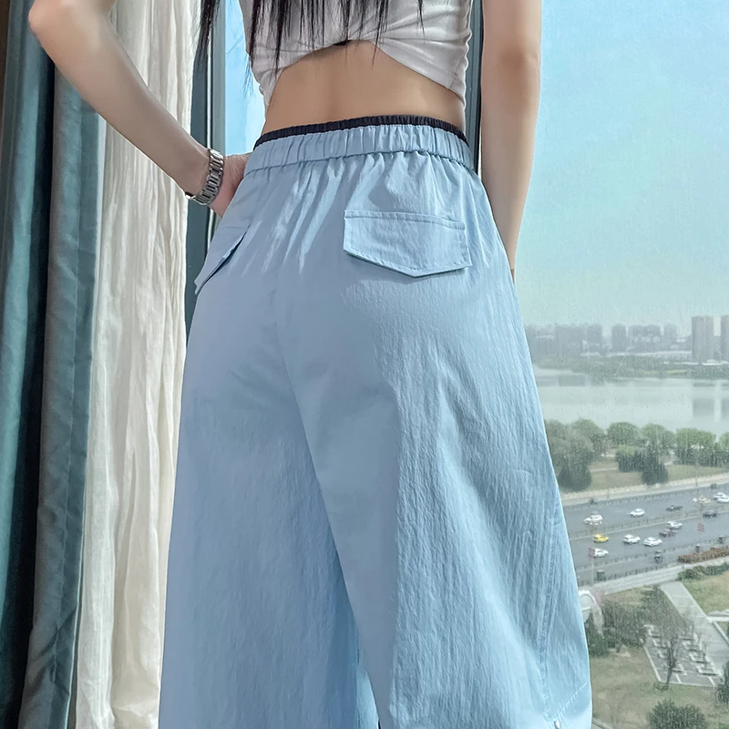 wide leg pants for women in summer 2025, thin, loose, slimming, ice silk quick drying casual pants, sports straight leg pants