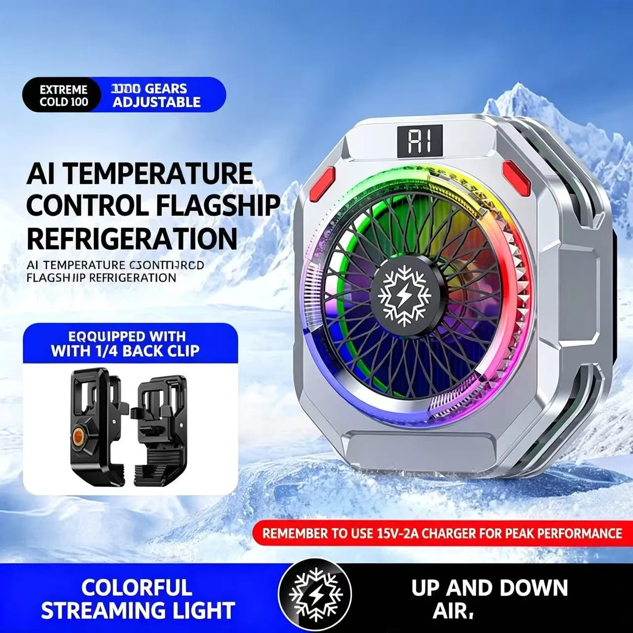 TH28 Semiconductor Phone Cooler 30W Powerful Cooling Smart Temperature Control 5 Adjustable Modes RGB Lights Extreme Cooling