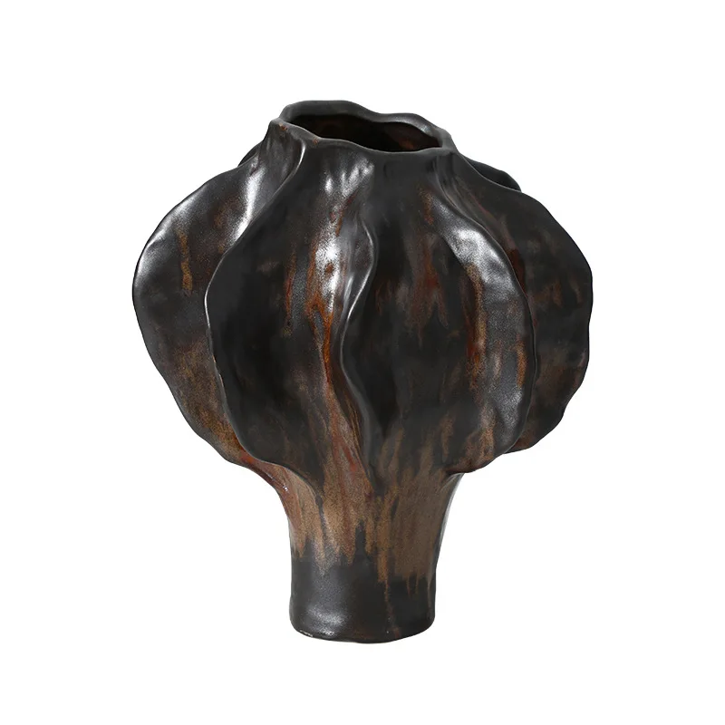 

Chinese abstract plain black ceramic vase model room villa living room entrance flower arrangement creative art ornament