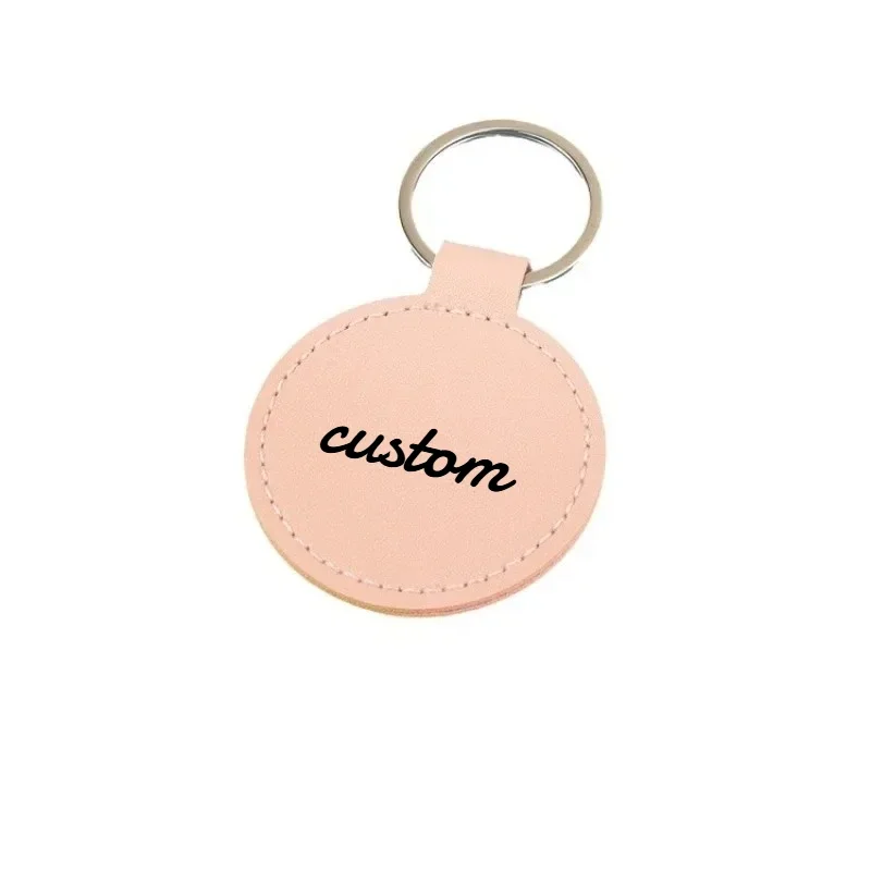 Custom Name Logo Round PU Leather Keychain Laser Personalized Room Number Keyring Gift Bag Pendant Key Chain Ring Couple Gift