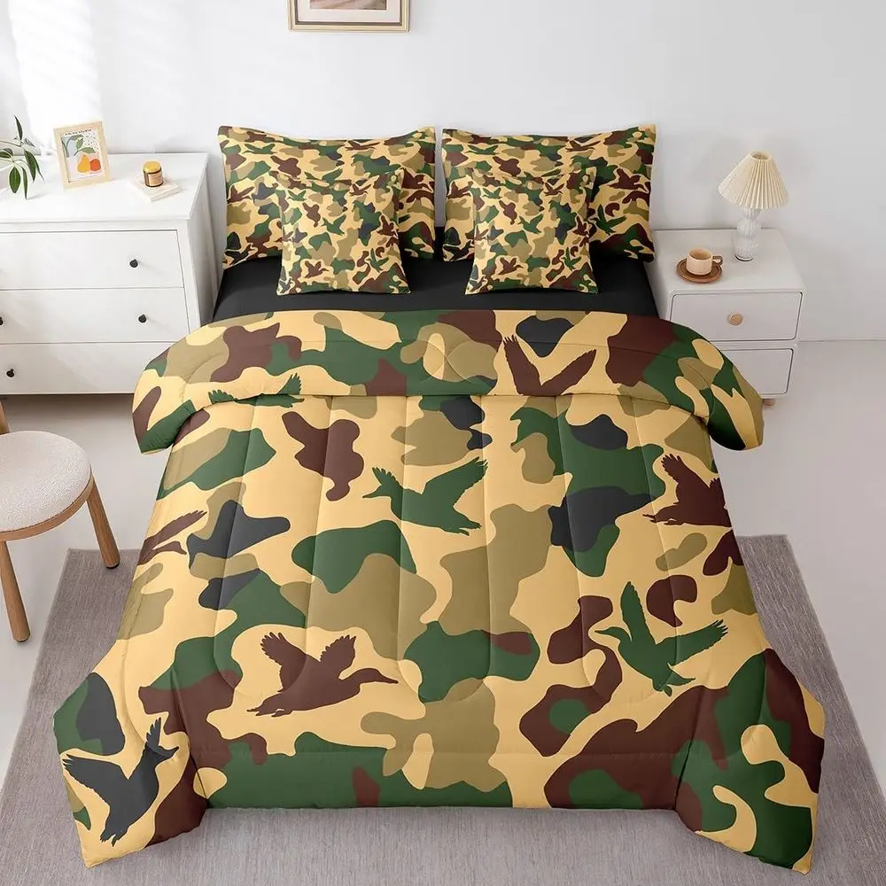 

Полный комплект камуфляжного постельного белья для детей, для охоты, кемпинга и декора комнаты в армейском стиле, винтажный зеленый и желтый цвета