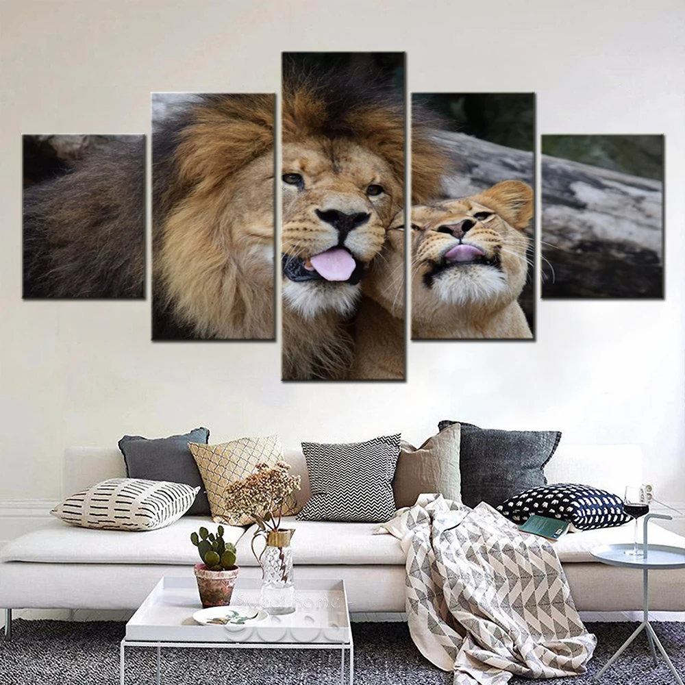 

5 Pieces Wall Art Canvas Animal Mother And Son Lion Poster Painting Living Room Wallpaper Picture Print Bedroom Mural Home Decor