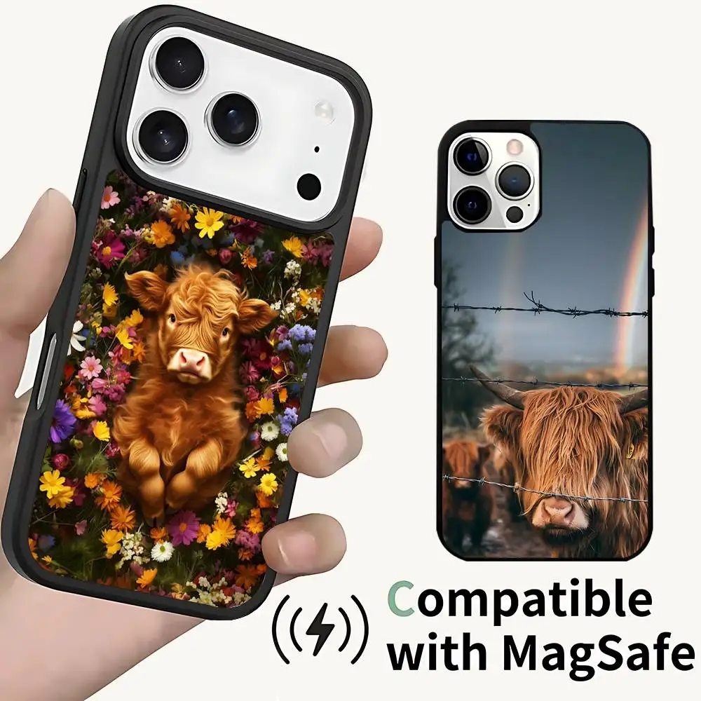 

Cute Highland Cattle Cow For IPhone 17,16,15,14,13,12,11,Pro,Max,Plus,Mini,SE4,E Protective Magnetic Case Cover
