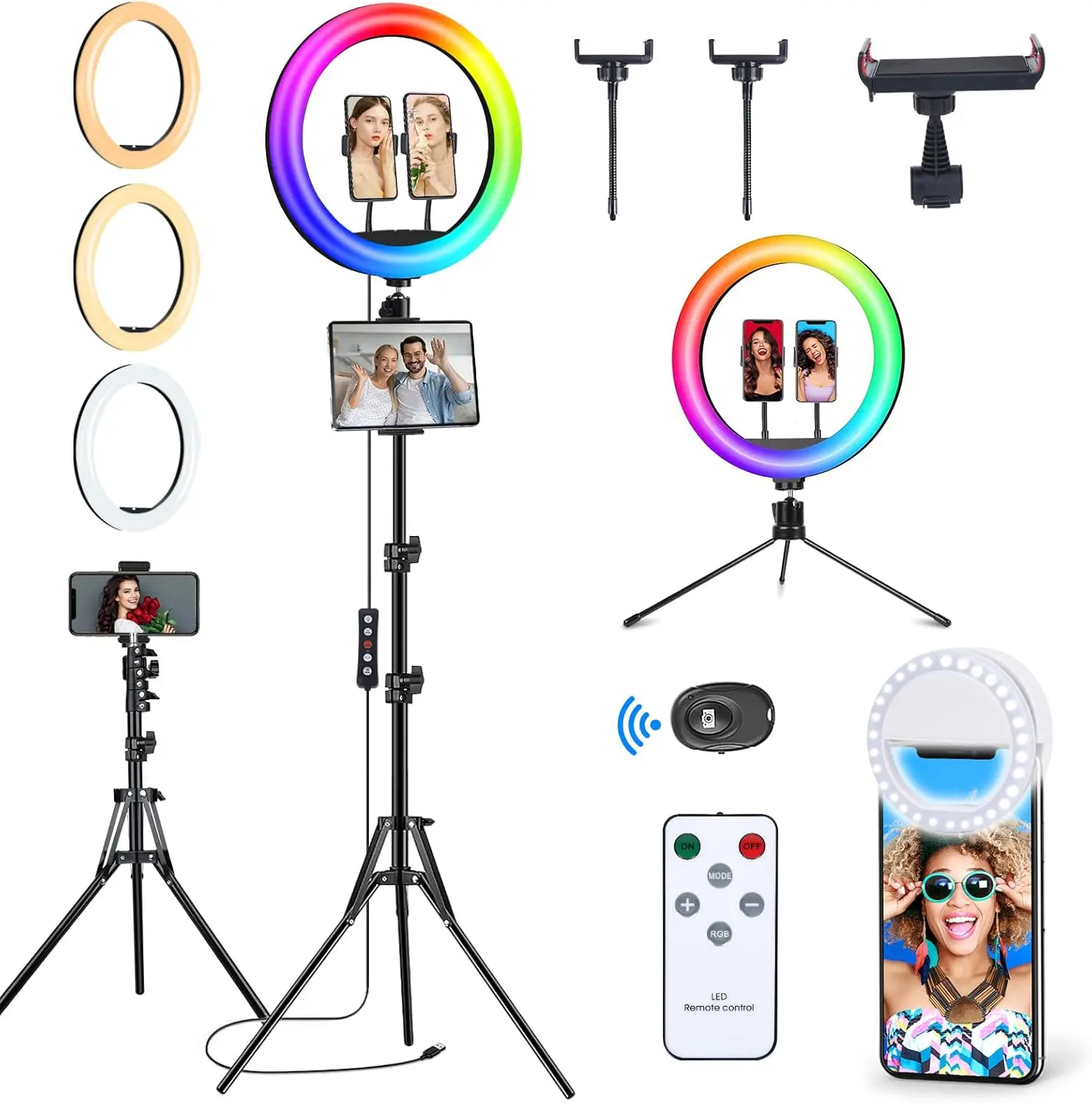 

13" Selfie Ring Light with 63" Stand and 3 Phone Holder, 53 Lighting Modes, iPad Holder, Remote