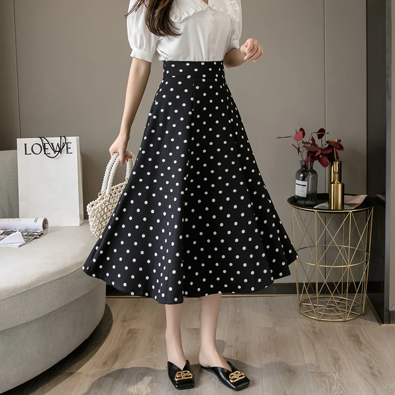 Ladies Cute Aesthetic Wave Point Skirt Women Clothing Female Spring Summer Fashion Casual Sexy Girls Kawaii Long Skirts PAK5106