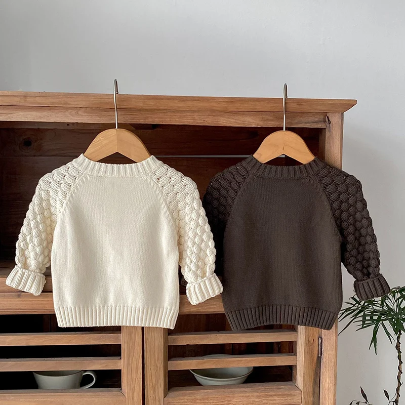 2026 ربيع جديد الكورية نمط 0-3Yrs طفل رضيع الفتيان فتاة الحياكة سترة طويلة الأكمام بلون الوليد الطفل سترة معطف #3