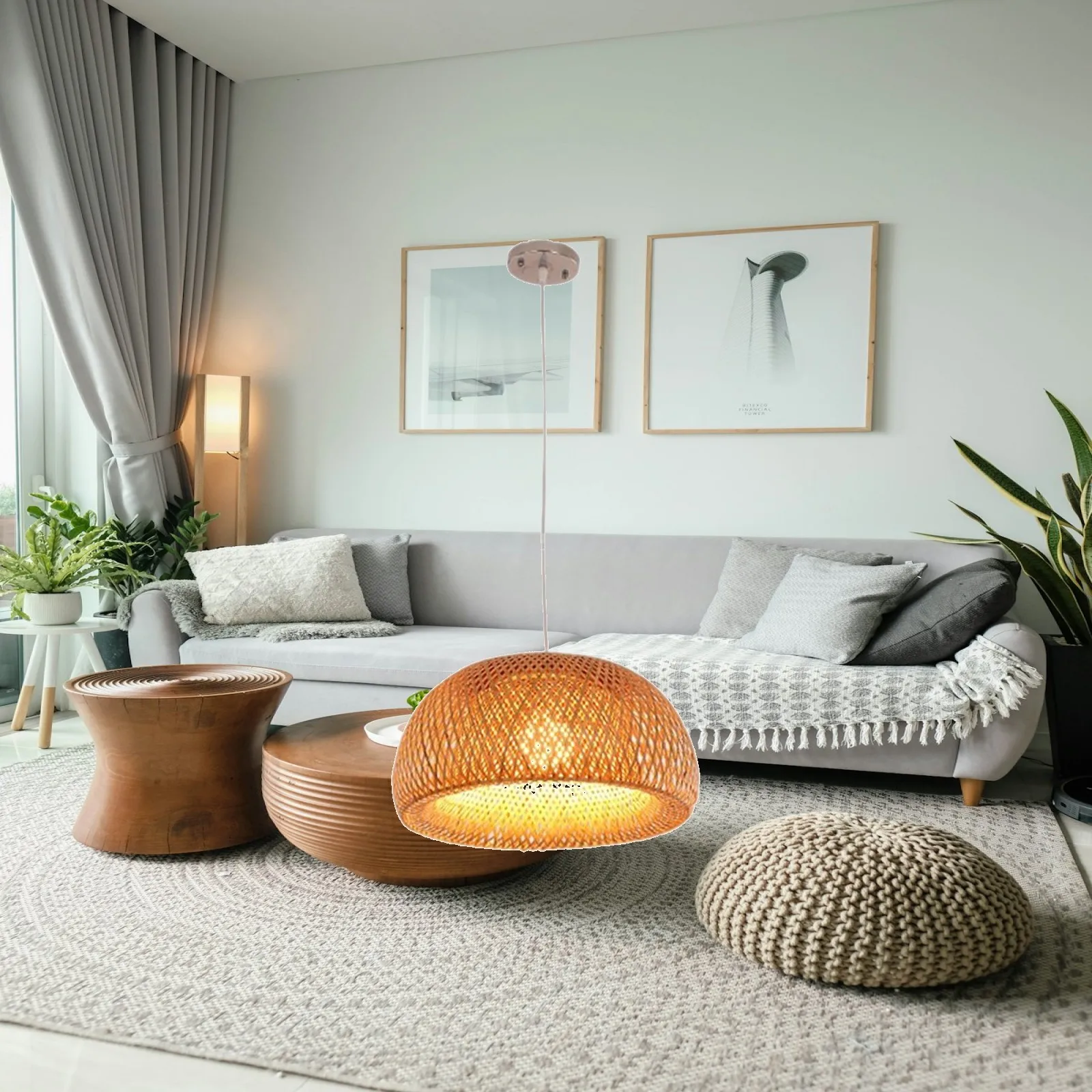 Bamboo Weave Rattan Lampshade Ceiling Hanging Pendant Lanterns