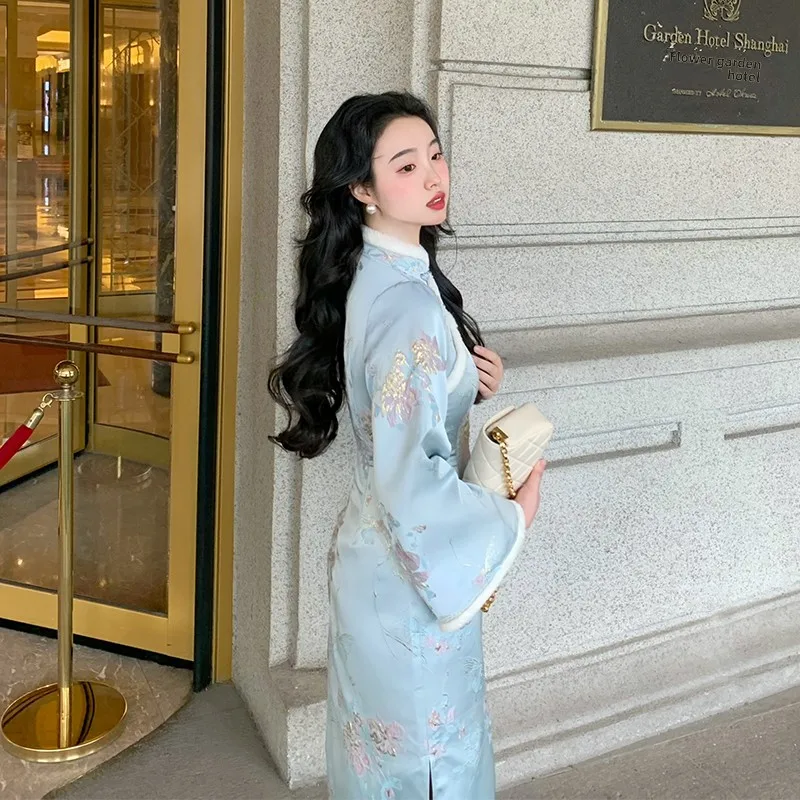 

Lu Jin Daiyu Inh Fce Lined Tassel Trimmed Autumn Winter Inner Wear Embroidered Dr Floral Patterned Retro Sl...