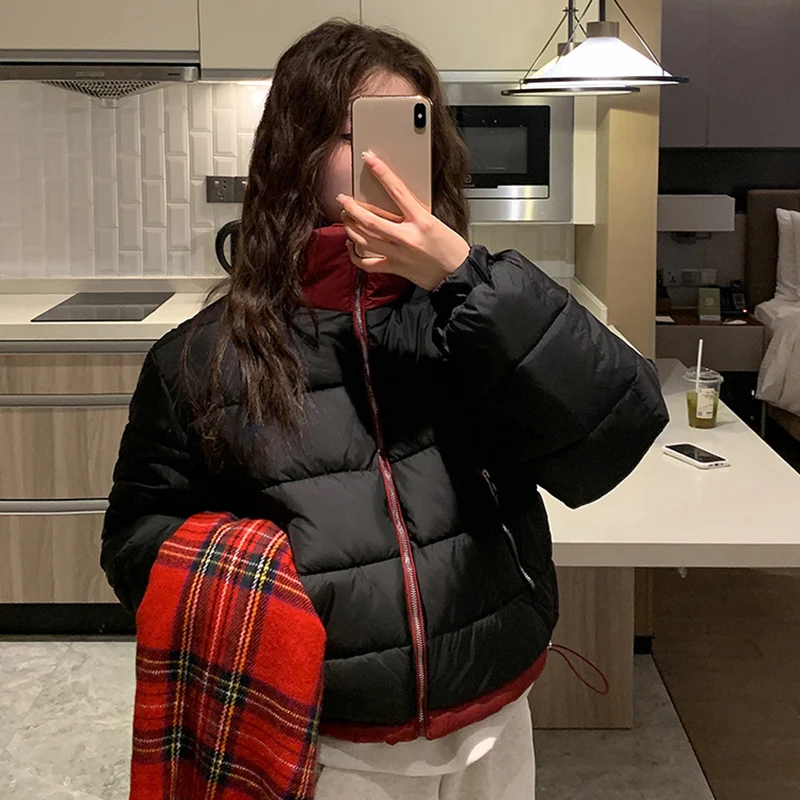 เสื้อแจ็คเก็ตคอตั้งผ้าฝ้ายผู้หญิง แฟชั่นเกาหลี แจ็คเก็ตพาร์กาสั้นหลากสี เสื้อแจ็คเก็ตบุผ้าฝ้ายอุ่นๆ สำหรับผู้หญิง