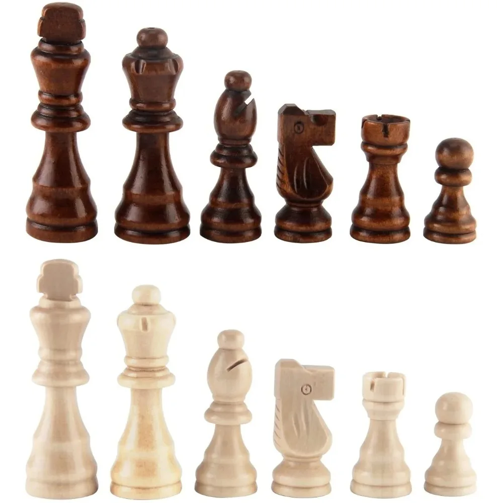 32 piezas de ajedrez de madera, modelo estándar para torneos, piezas de ajedrez de madera estilo Staunton, 8 cm de altura del rey. Solo las piezas, sin tablero. - Vista Detalle #02