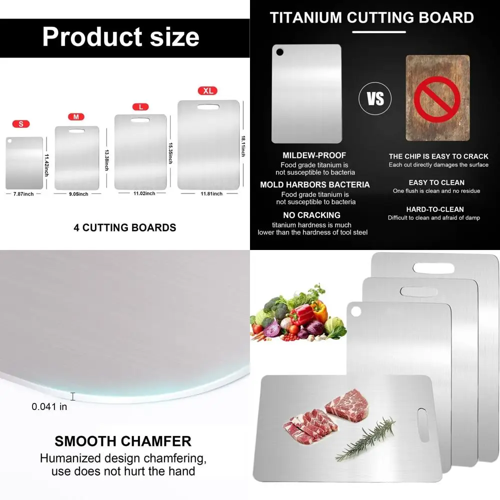 

Pure Titanium Kitchen Cutting Boards - 100% Non-Toxic, Double-Sided, Durable Chopping Boards Set (3-Piece S+M+L)