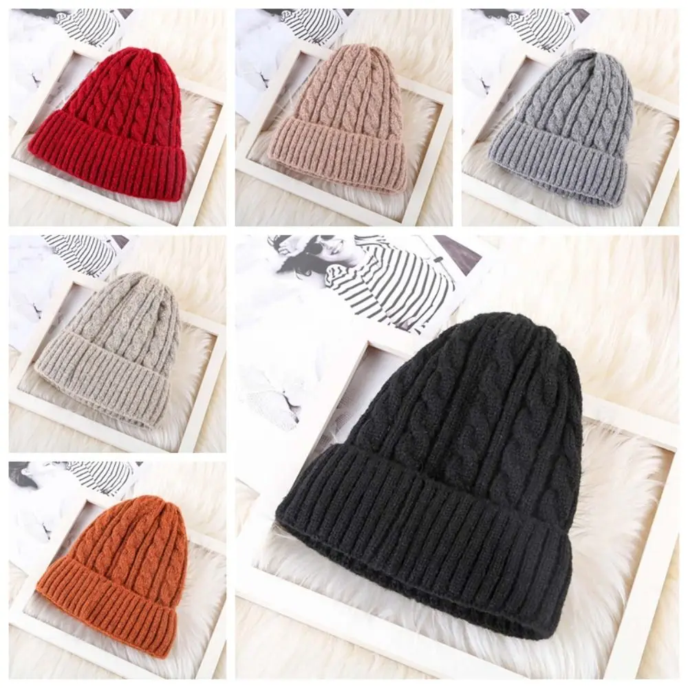 Versatile Elastic Winter Pullover Cap Trendy Solid Color Woolen Hat All-match Dome Brimless Beanie Cap Gifts