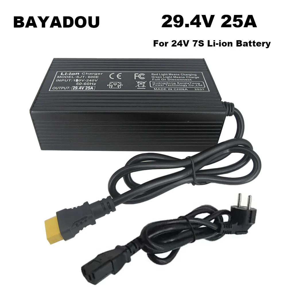 Chargeur rapide pour batterie Li-ion 24V 25A 7S 29.4V 24 Volt 100AH 200AH, chargeurs solaires pour stockage d'énergie au lithium pour camping-car, connecteur XT90