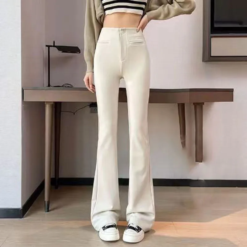 Lucyever Korean High Waied Suit Pants Woman Summer Thin High Elastic Skinny Flared Pants Women Elegant Bag Hip Wide Leg Trousers