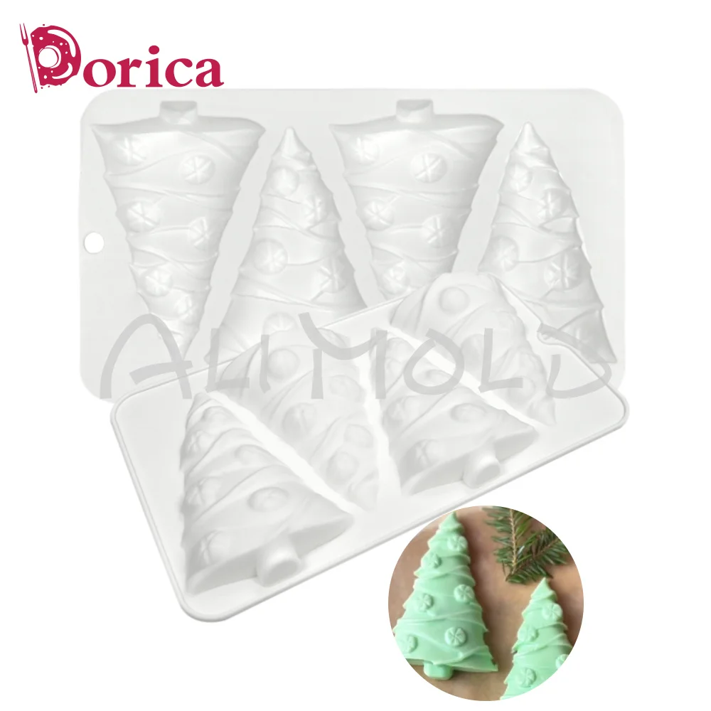 Dorica 4 Cavity 3D Christmas Tree Design Mousse Mold Chocolate French Dessert Pastry Silicone Mould Cake Baking Decorating Tools