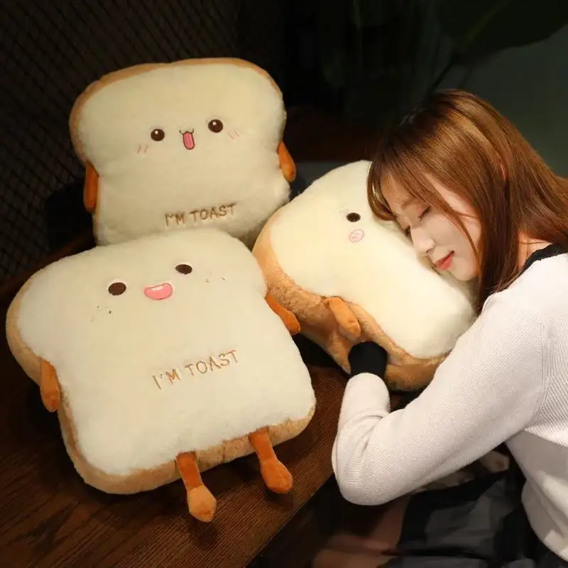 

Plush Toast Pillow Cute Bread Stuffed Simulation Food Plushie Soft Warm Hand Pillow Cushion Home Decora Kids Toy Birthday Gift