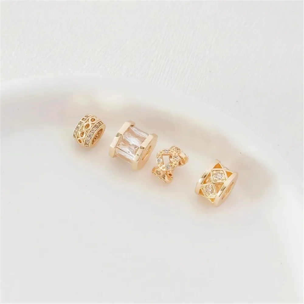 14K Gold-plated Zircon Running Ring Bucket Bead Wheel Partition Ladder Square Hexagonal Bead Handcrafted DIY Bracelet Accessory