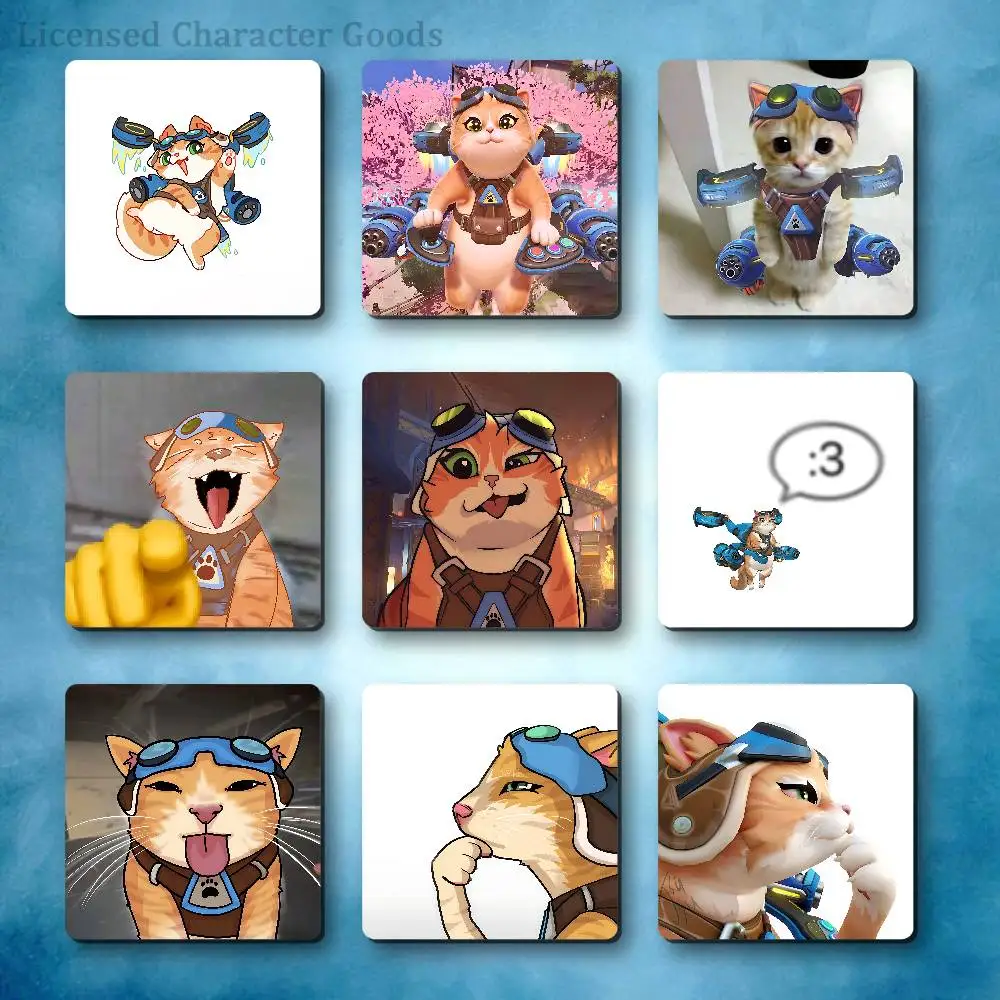 J-Jetpack Cat F-Fika Refrigerator Magnets Square Tiles with Magnetic Sheets Printed for Decoration Collect 55mm