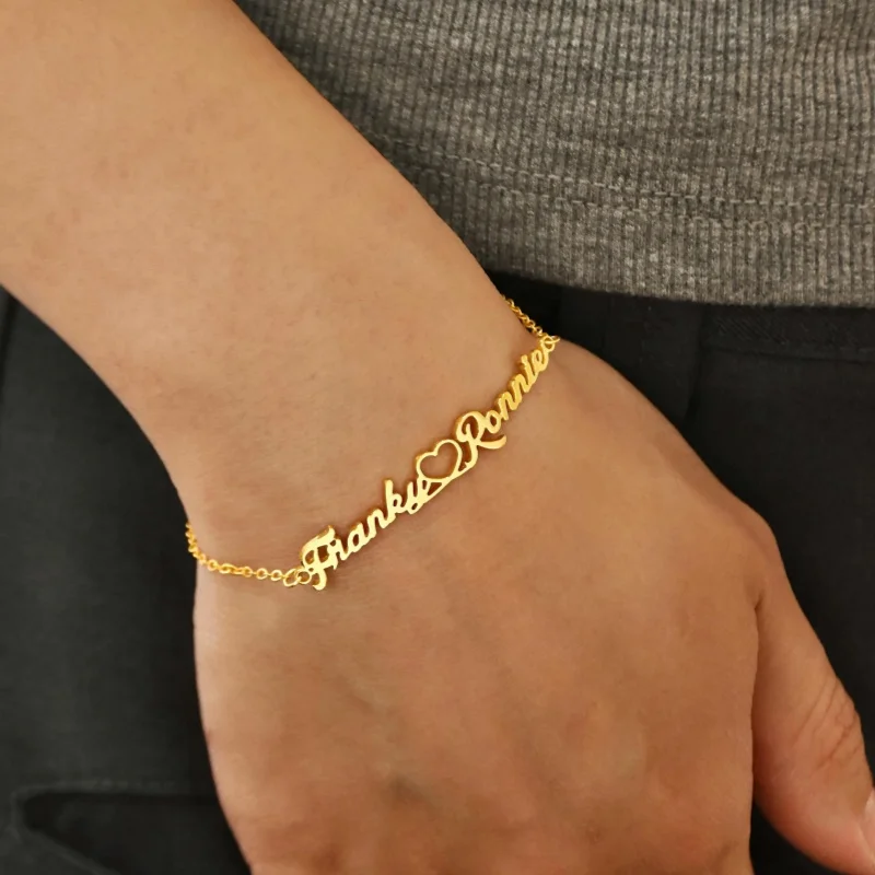 Custom Stainless Steel Bracelet with Two Names – Heart-Shaped Couples' Name Bracelet – Valentine's Day & Christmas Gift - view 4