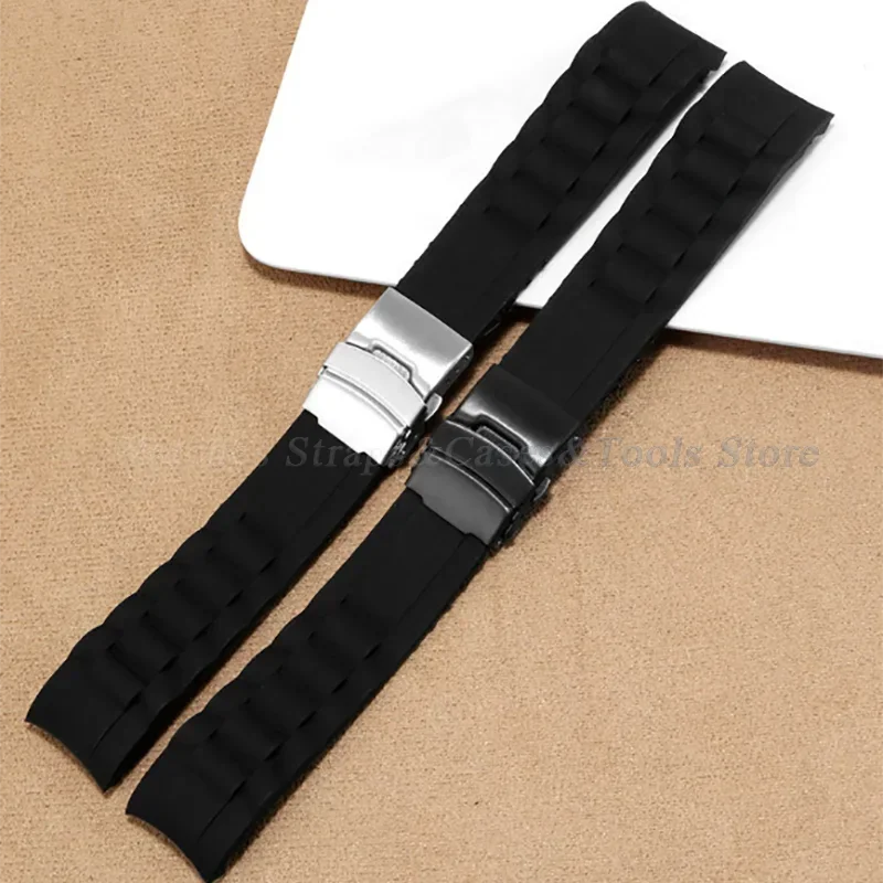 Silicone Watch Strap Universal Watchband Waterproof Folding Buckle Rubber Sport Bracelet 18 20mm 22mm 24mm 26mm Curved End Band