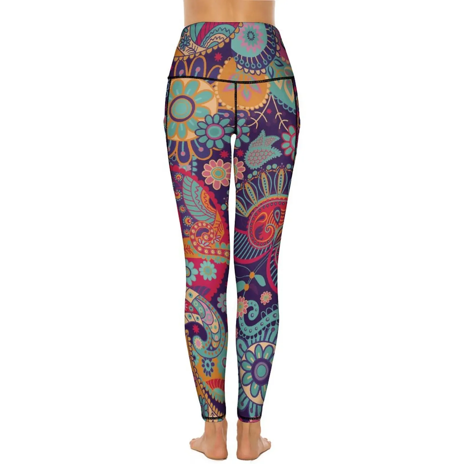 Vintage Paisley Yoga Pants Women Flower Power Print Leggings High Waist Cute Yoga Legging Stretchy Printed Gym Sport Pants