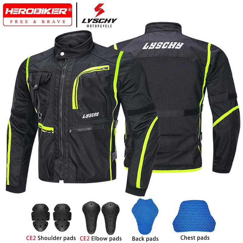 

LYSCHY Summer Jackets Men Breathable Mesh Racing Jacket Motorcycle Jacket With 6pcs Protections Anti-fall Bike Supplies Jacket