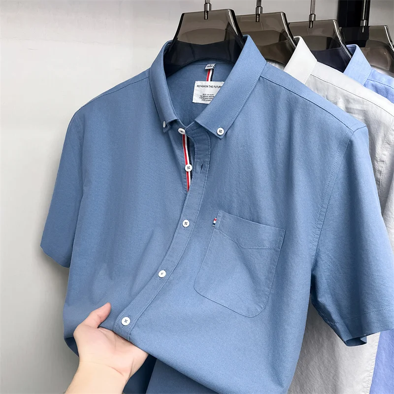 High end 100% cotton short sleeve shirt men's fashion designer luxury brand business leisure Korean version summer new lapel top