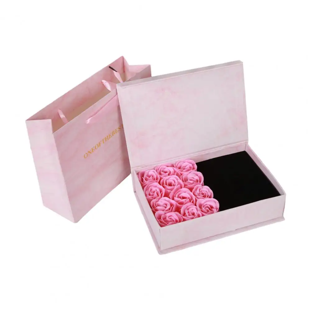 Soap Flower+Gift Box+Gift Jewelry Box Portable Displaying Cardboard Rose Flower Ring Storage Container Home Decor