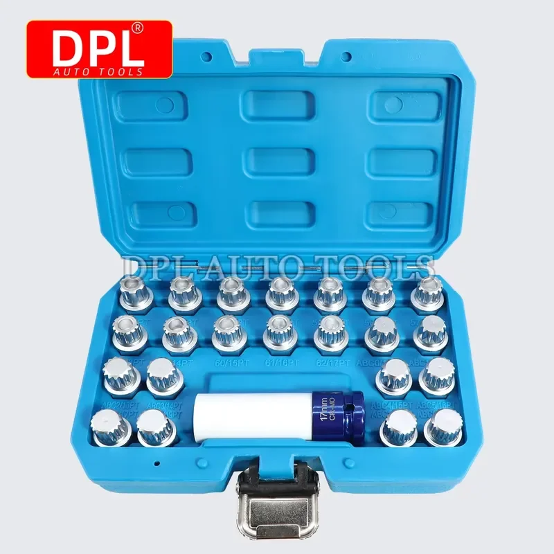23Pcs Wheel Lugnut Anti-theft Screw Sleeve Lug Nut Key Socket For 1/2 inch (12.7mm) Socket
