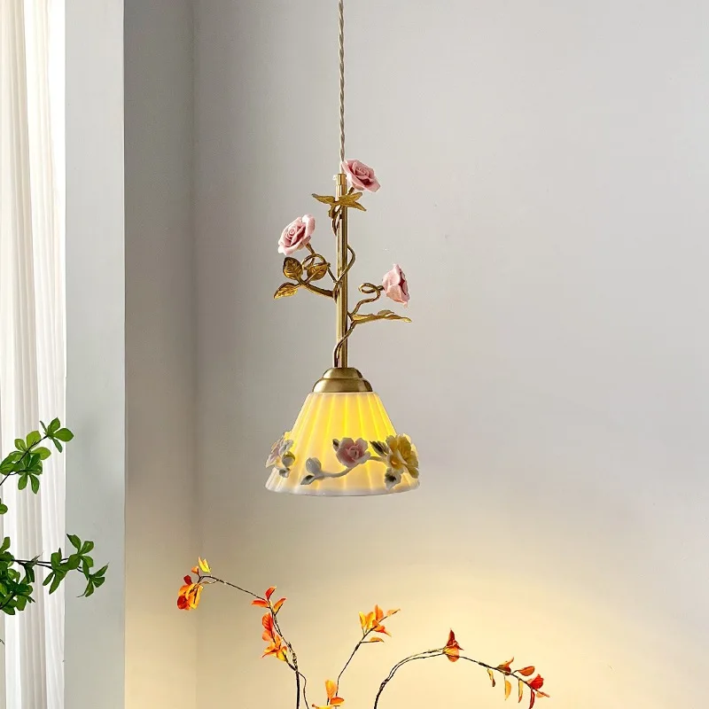 French Countryside LED Wall Lamps Glass Flower Wall Lights Parlor Bedroom Bedside Study Cafe Retro Interior Adorn Light Fixtures