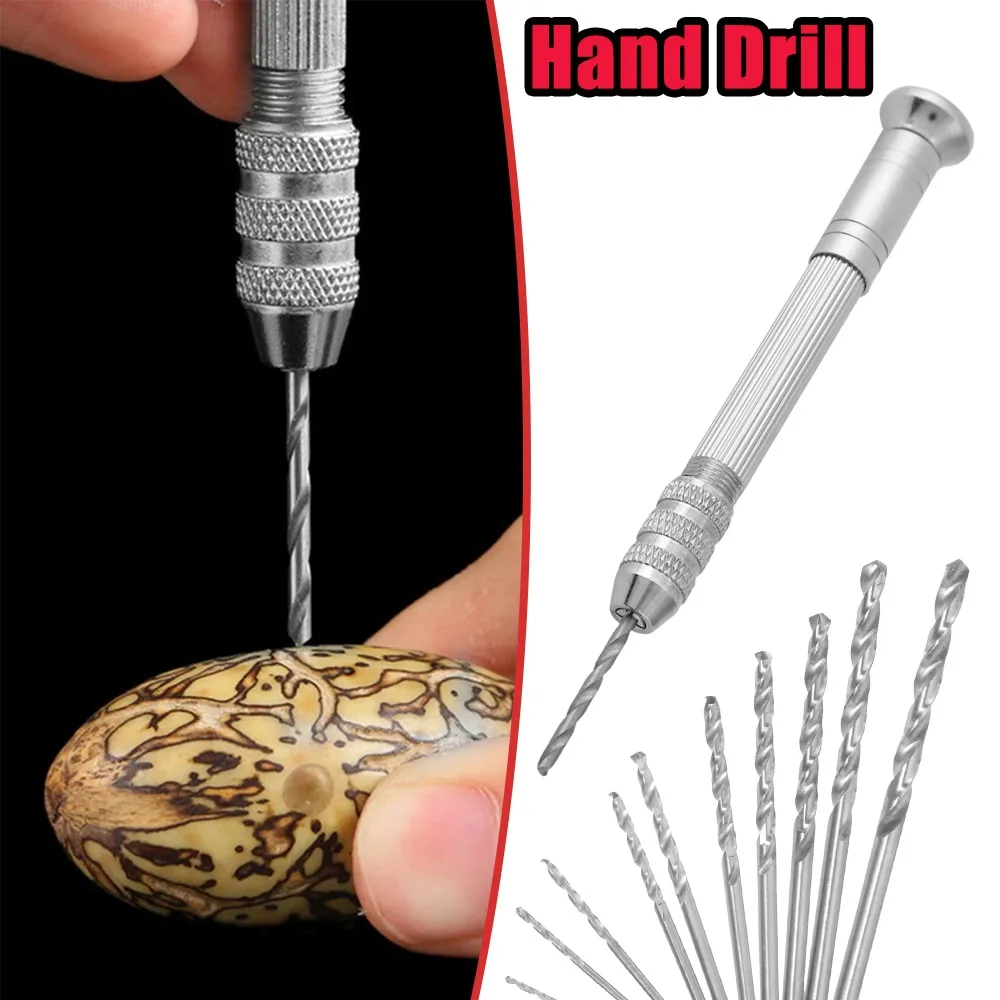 Hand Drill Manual Rotary Tool Mini Twist Drill 4 Heads for DIY Craft Projects Walnut Jewelry Making Precision Work 1pc/10pcs set