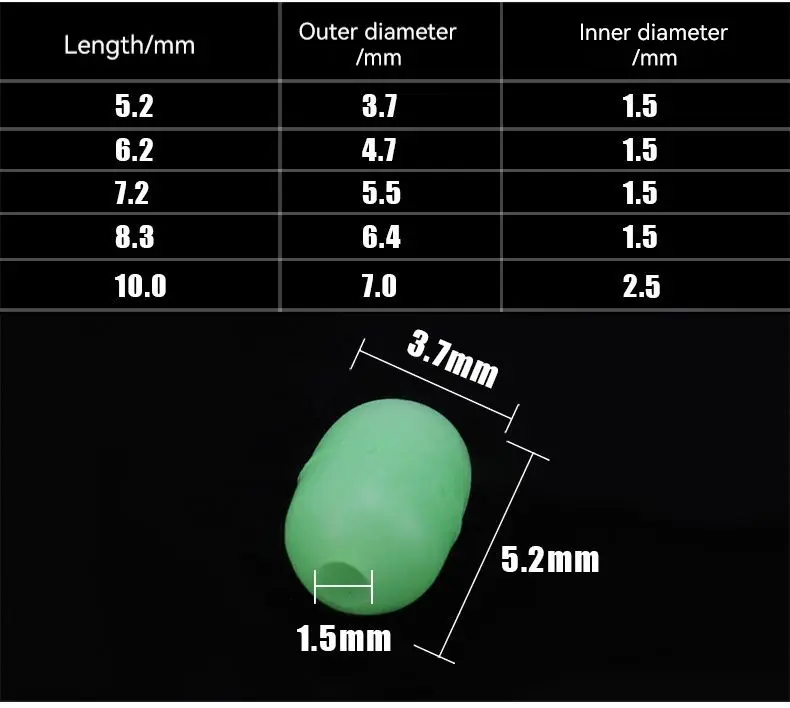 FTK 100 Pz Ovale Gomma Morbida Perline Luminose Da Pesca Incandescente Perline Dello Lavello Per Gancio Alti Impianti di Pesca Verde Richiamo di