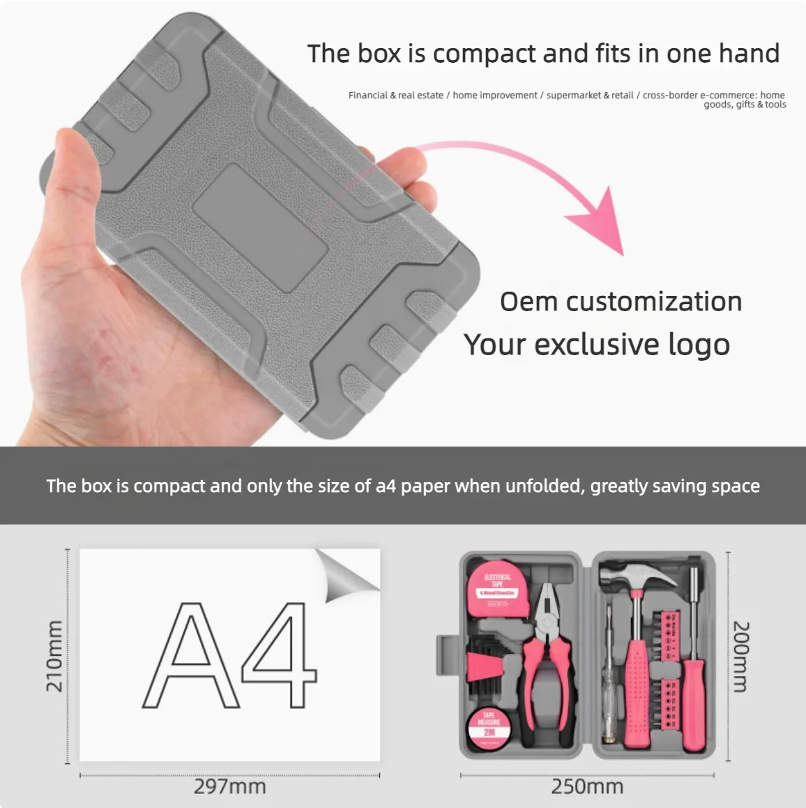 Tool Set 24pcs Pink Household DIY Tool Kit for Women. Small Mini Tool Box Set of Starter Basic Ladies Tools