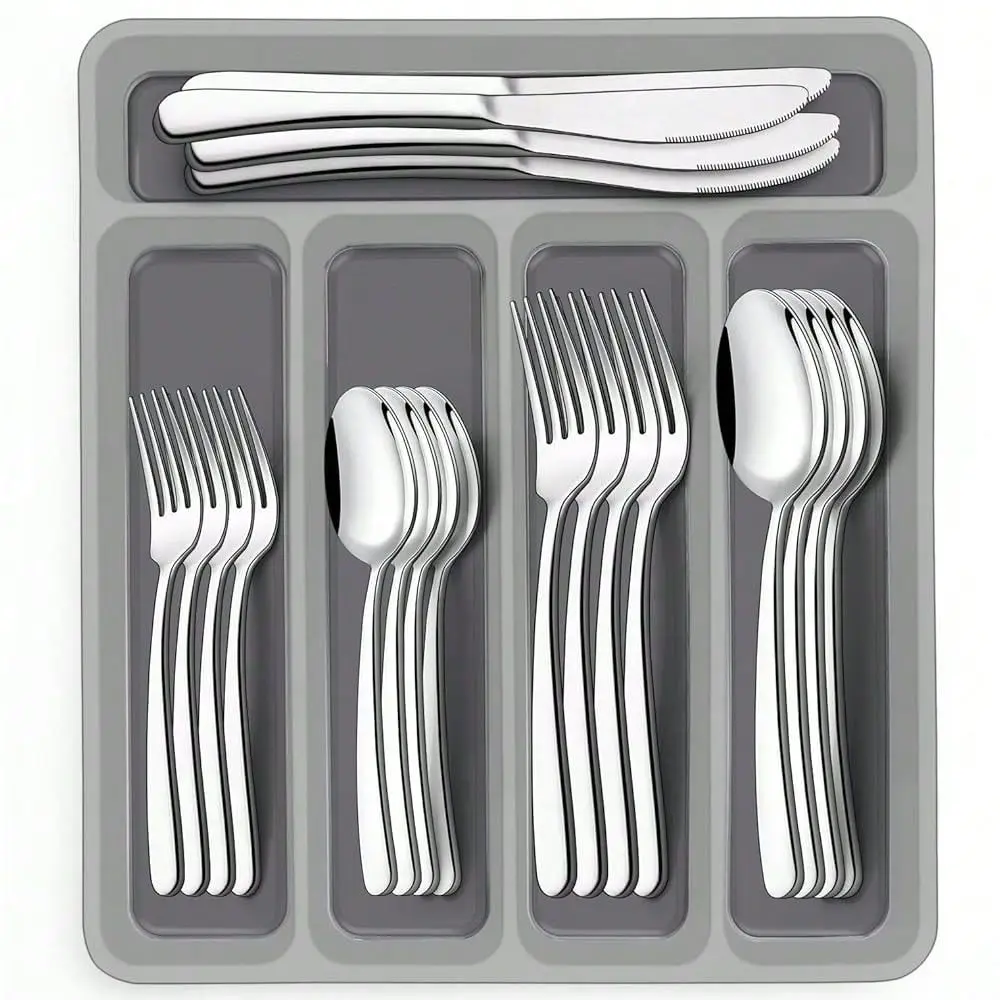 

Silverware Set With Organizer, Heavy Duty Stainless Steel Flatware Set For 8, Fo1odGra De Tableware Cutlery Set, Utensil Sets F