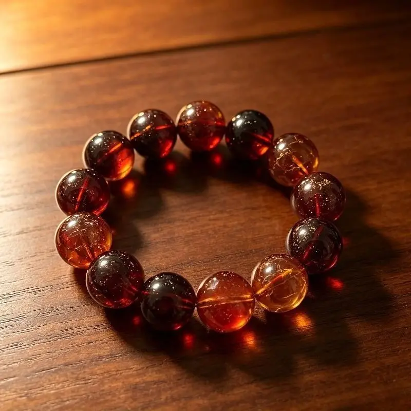 The Second-generation Blood Amber Round Bead Single-circle Bracelet, Fashionable Temperament Versatile Jewelry Handicrafts