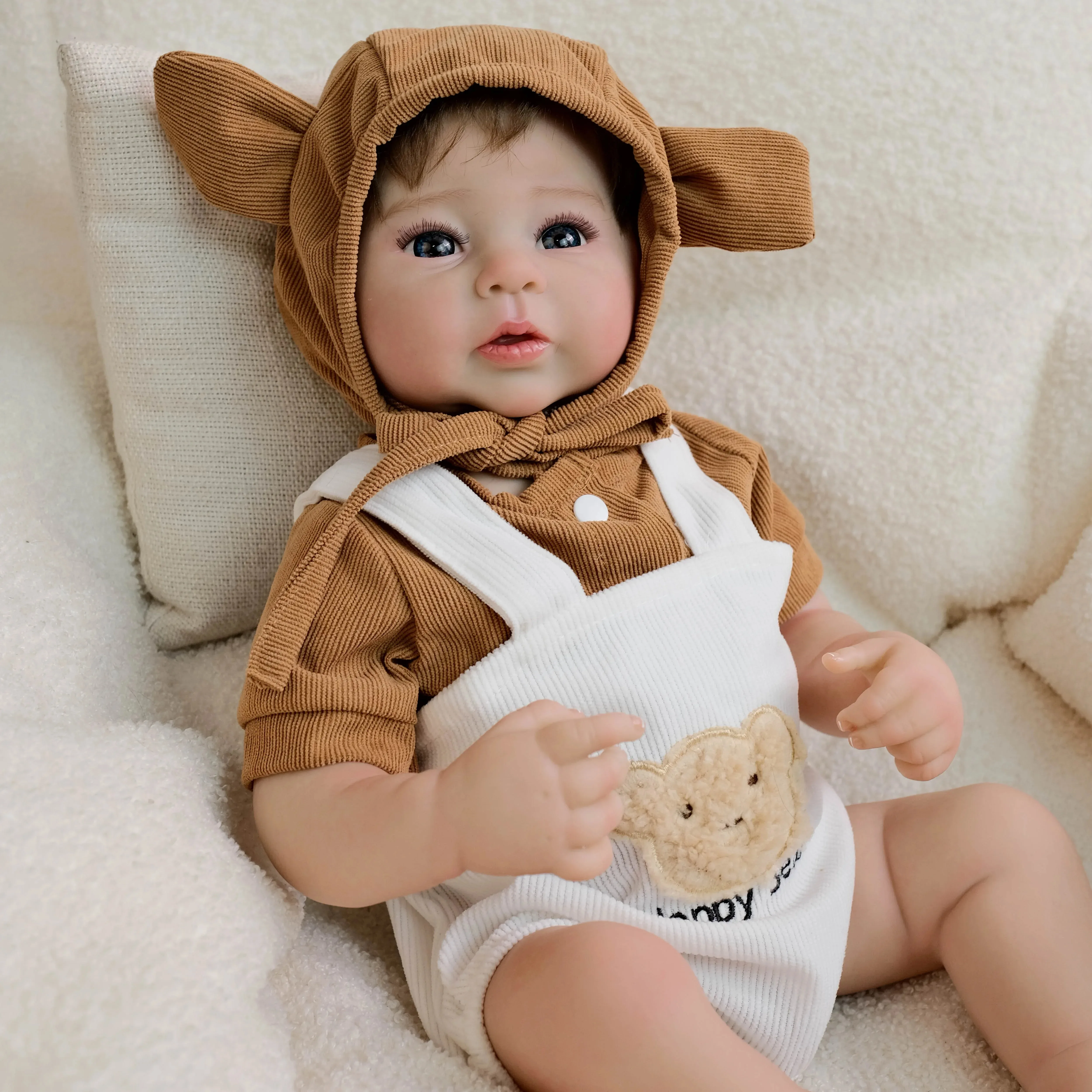 19 cali Raven miękkie pełne winylowe ciało realistyczne Reborn Doll wiele warstw malowanie skóry 3D z widocznymi żyłami włosy z korzeniami dłoni