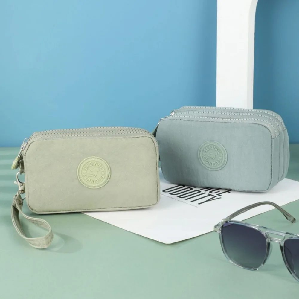 New Nylon Long Wallet Waterproof Zipper Coin Purse Three Layer Headphone Bag Female Girl