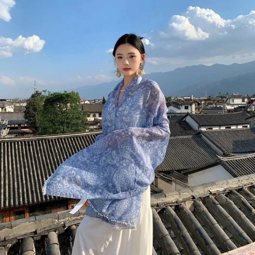 

Elegant Sun Protection Paisley Shawl Head Wraps Floral Sunscreen Shawl Large Thin Beach Scarf Beach