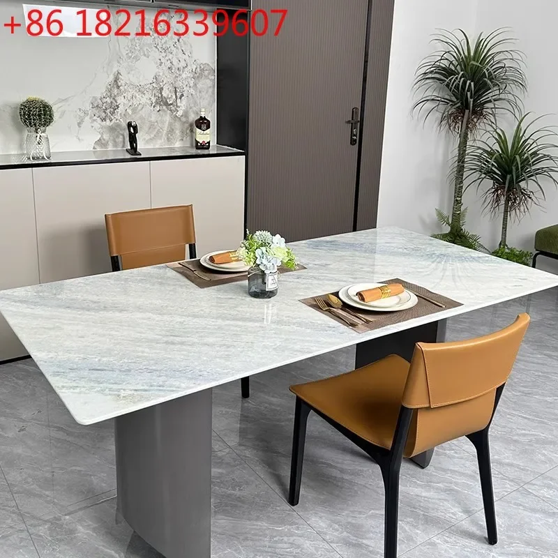 YAO Italian marble blue crystal luxury stone rectangular dining table high-end villa large apartment high-end