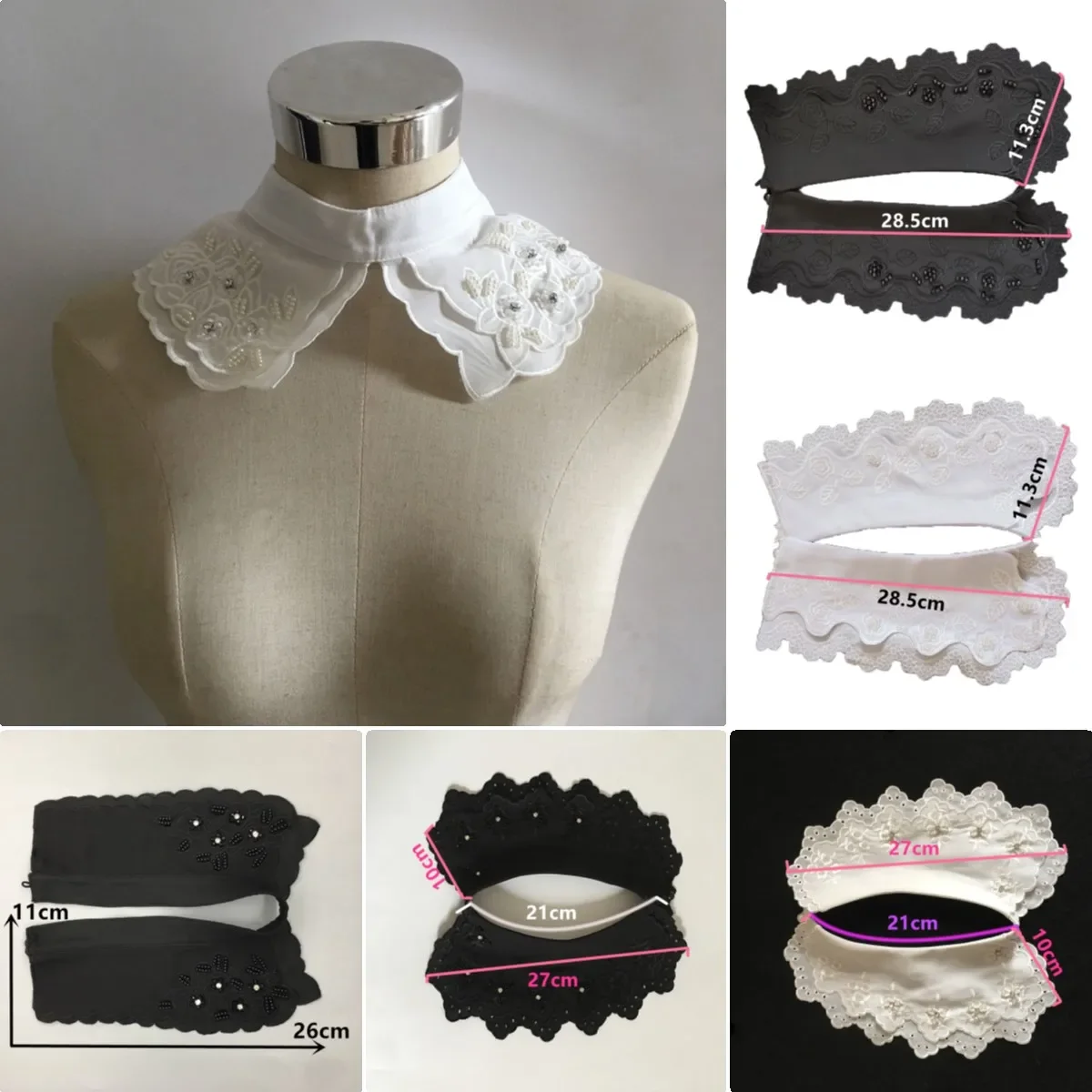 Black and white chiffon polyester Wholesale sales 10 pieces Button fake collar collar DIY shawl decoration with clothing lace