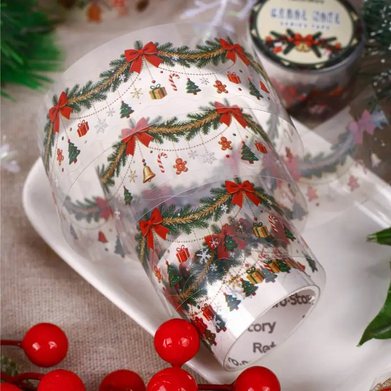 1Roll/3x200cm Christmas Atmosphere Decor Masking Tape Christmas Pattern Tape Stickers for Holiday Card Making Gift Journal
