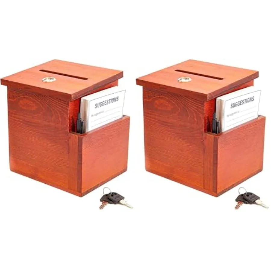 

Wooden Suggestion Bo with Slot - Secure Money Drop - Raffle Bo for Events - in, Brown, 50 Blank Cards and Pen