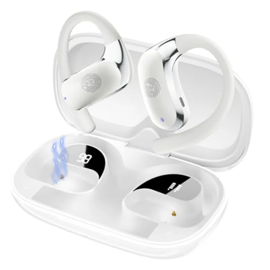 

Travel, business learning earbuds: open-ear design, Bluetooth wireless, real-time two-way translation, lightweight plastic, mat