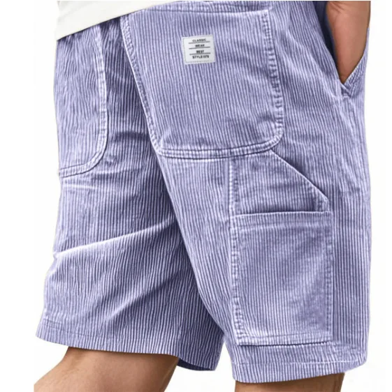 Summer new solid-color lace-up sport pants, corduroy fashion shorts, men's casual sport shorts with label letters for men