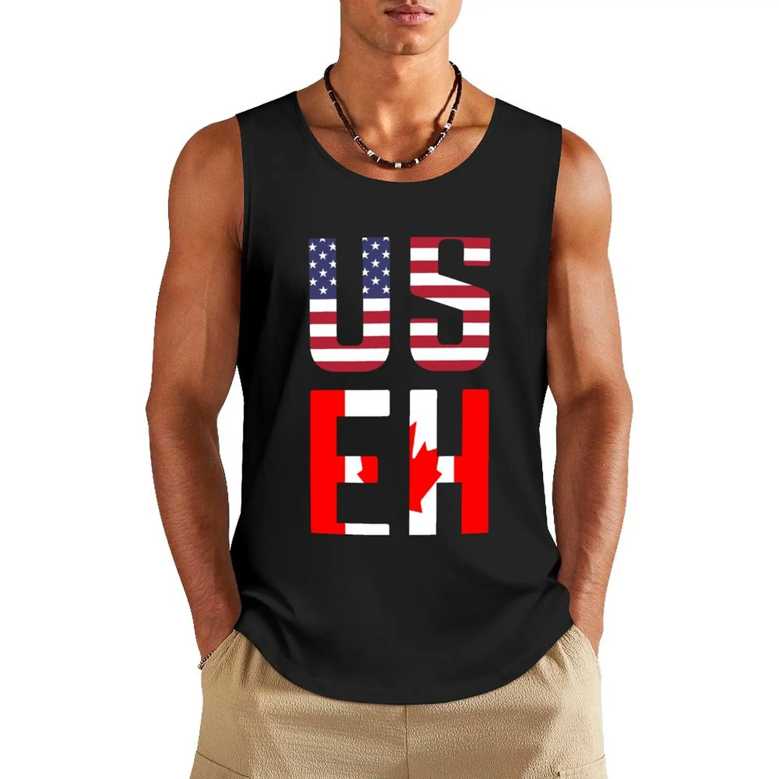 USEH America Canada Flag Funny American Canadian Tank Top sleeveless t-shirts for men Men's summer t-shirt bodybuilding