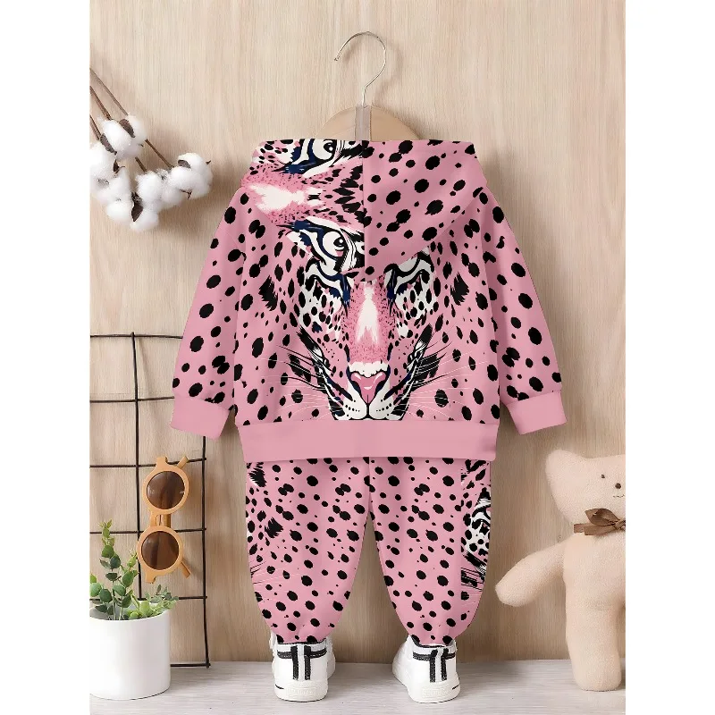 Kids Hoodie Jogger: Pink Leopard Face Print, Mixed Tropical Fruit Pattern, Black White Musical Note Tracksuit