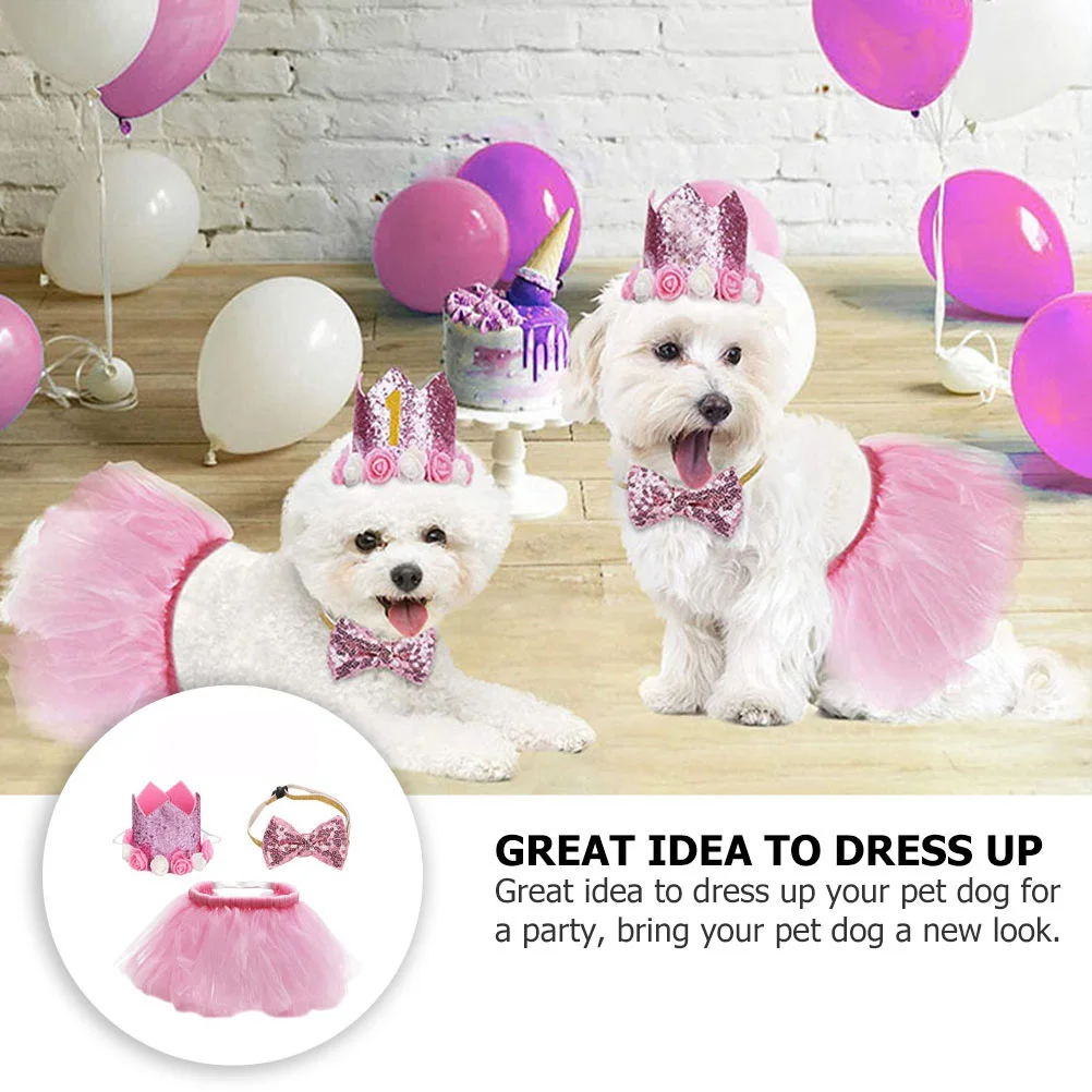 

1Set Pet Birthday Hat Set Creative Design Bright Color Dog Birthday Party Decor Kit for Photo Event Gift Giving