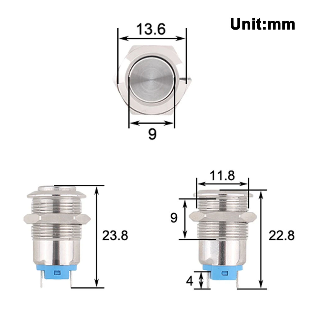 12mm metal push button waterproof nickel plated brass button switch Latching/self-locking/fix high/flat head on-off NO LED