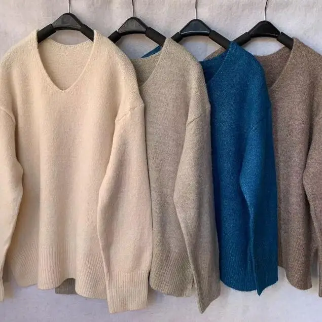 

Fall Winter Women's V-Ne Long Sve Knitted Sweater Simple Ele Sle Commute Faion Basic Length Regular Fit