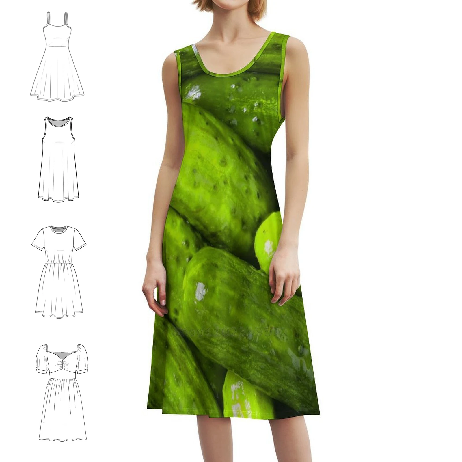 المخللات الحب المخللات الخضراء خمر فستان بوهيمي نفخة الأكمام أو خيارات بلا أكمام للنساء فستان المخللات الأخضر المخلل الكرة #1